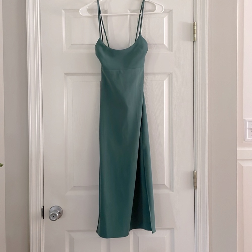 NWT Forever 21 Sage Green Spaghetti Strap Slip Midi Dress with Criss Cross back